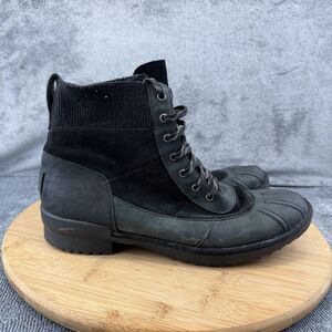 UGG Boots Womens Size 8 Black Suede Knit Cuff Lace Up Ankle Winter 1095160